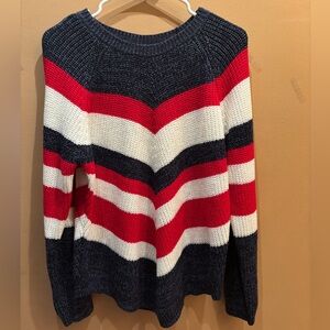 Caren Sport Chevron Navy Red and White Cable Knit Crew Neck Sweater Size 2X
